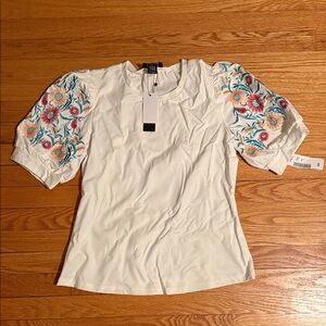 NWT gracia white embroidered blouse sz L large